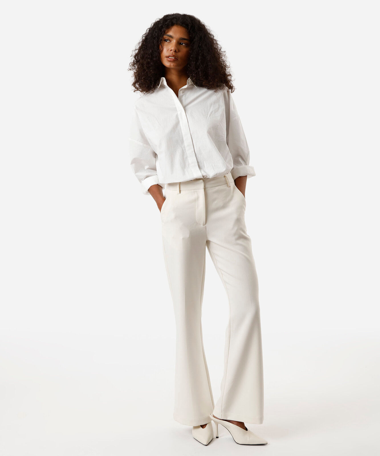 camisa feminina de algodão manga longa oversized off white