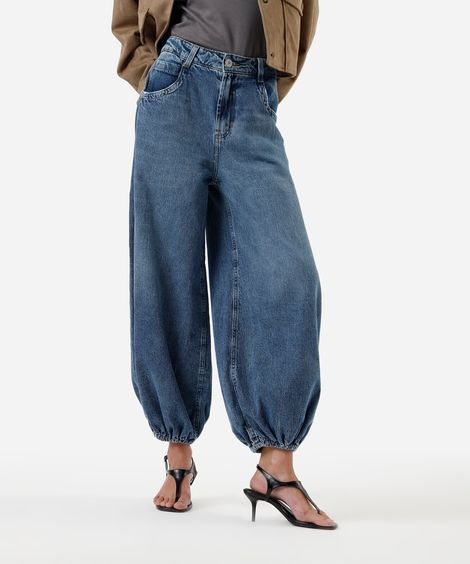 calça aladim feminina jeans cintura média azul