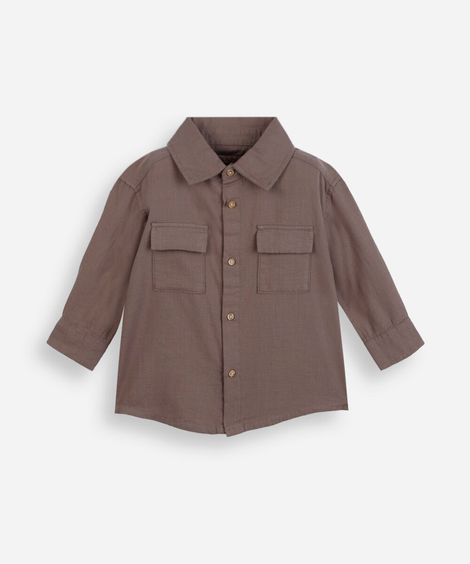 camisa infantil manga longa com bolsos marrom