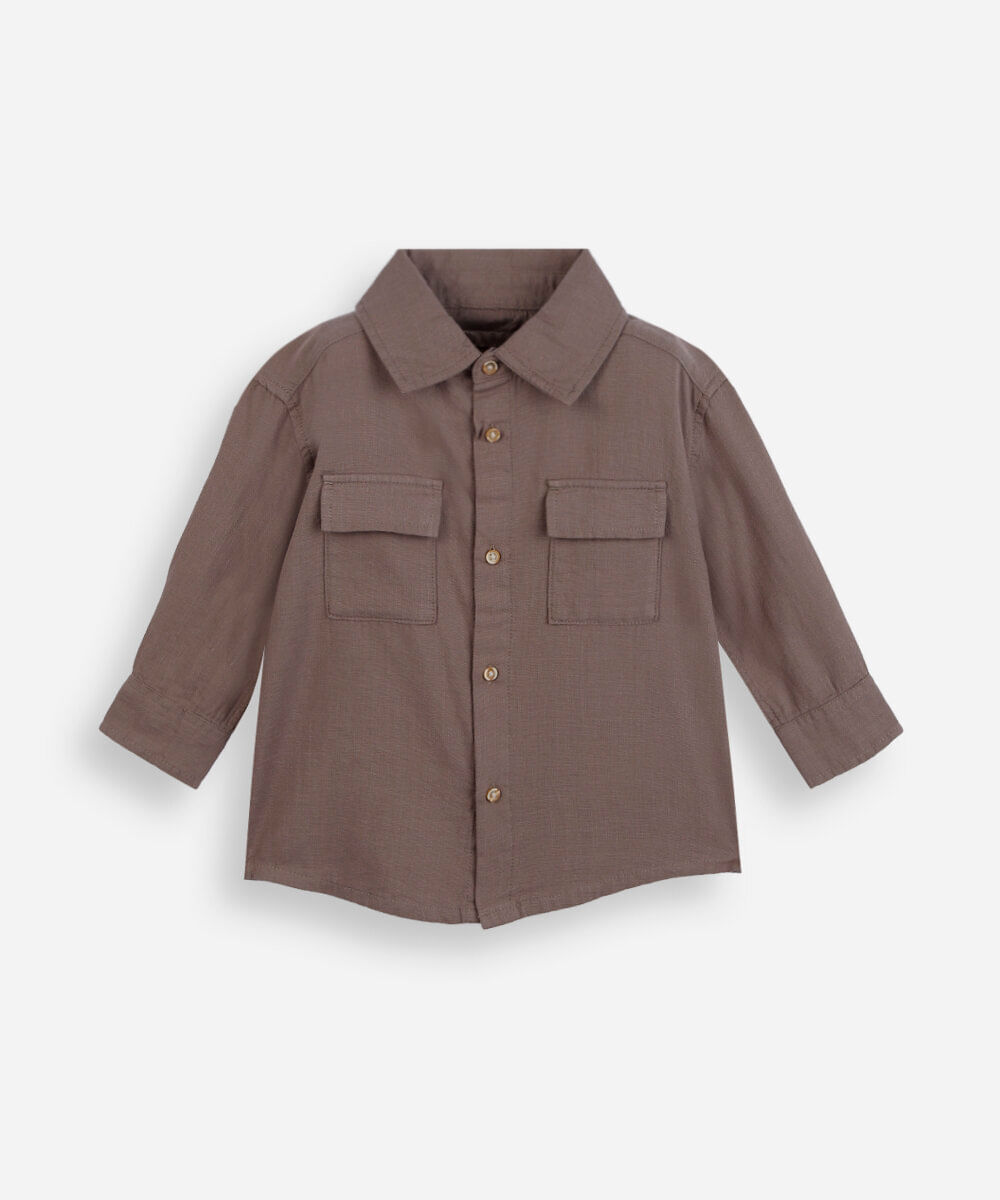 camisa infantil manga longa com bolsos marrom