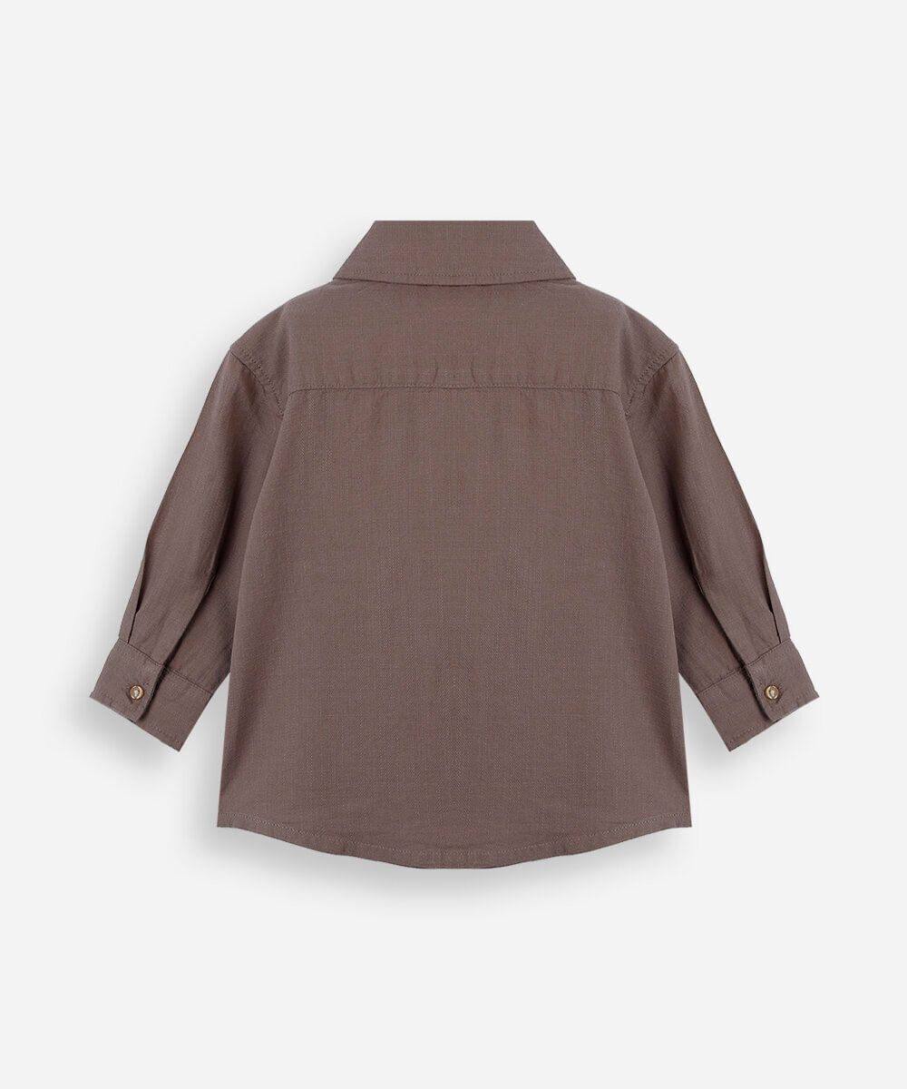camisa infantil manga longa com bolsos marrom