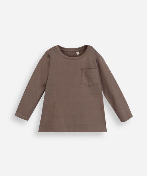 camiseta infantil com bolso manga longa bege