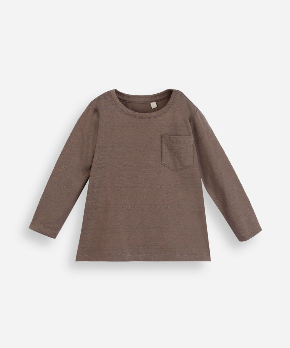 camiseta infantil com bolso manga longa bege