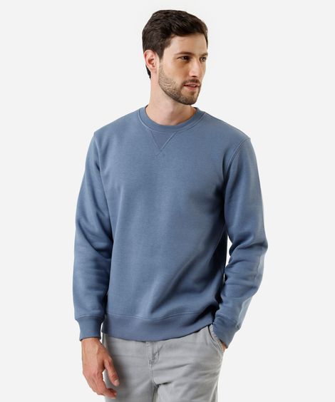 blusão básico masculino de moletom gola redonda manga longa azul