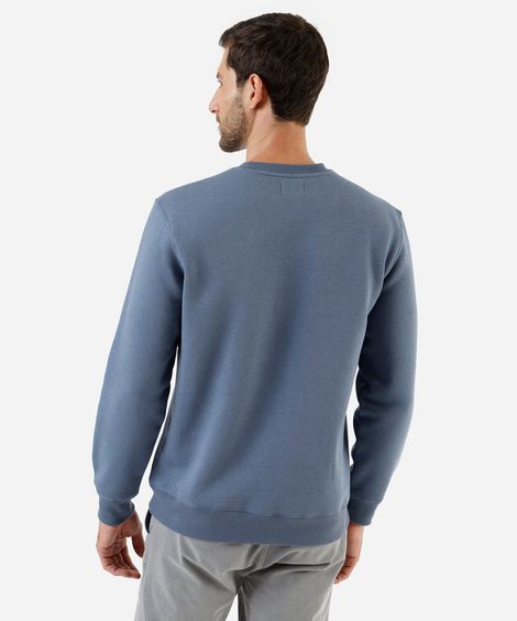 blusão básico masculino de moletom gola redonda manga longa azul