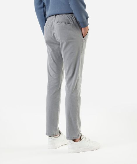 calça slim masculina de sarja cós elástico cinza