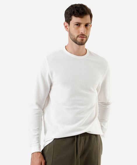 camiseta masculina manga longa texturizada off white
