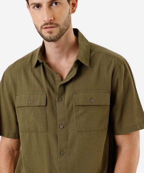 camisa masculina de algodão manga curta com bolsos verde