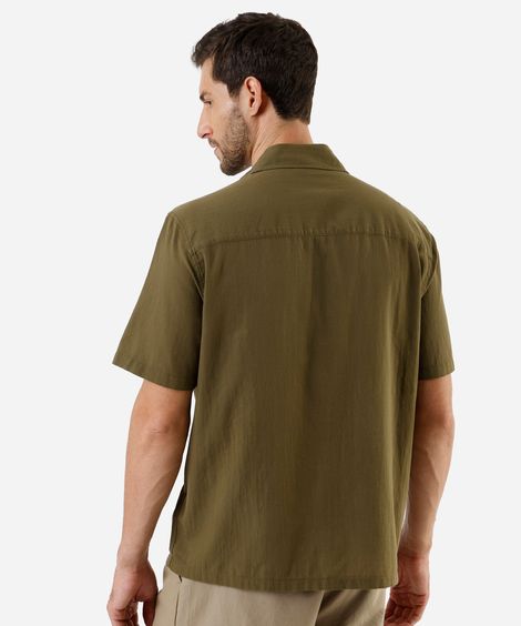 camisa masculina de algodão manga curta com bolsos verde