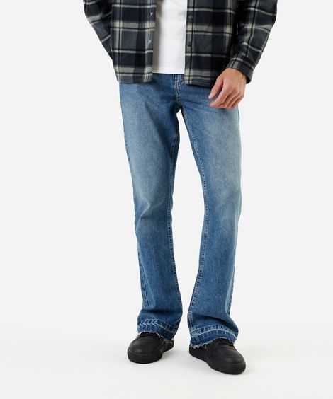 calça flare masculina jeans com barra a fio azul