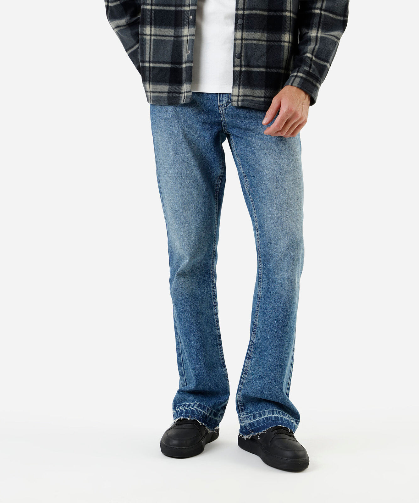 calça flare masculina jeans com barra a fio azul