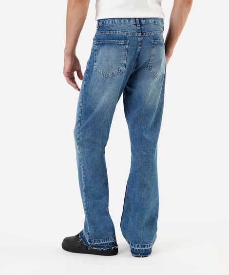 calça flare masculina jeans com barra a fio azul