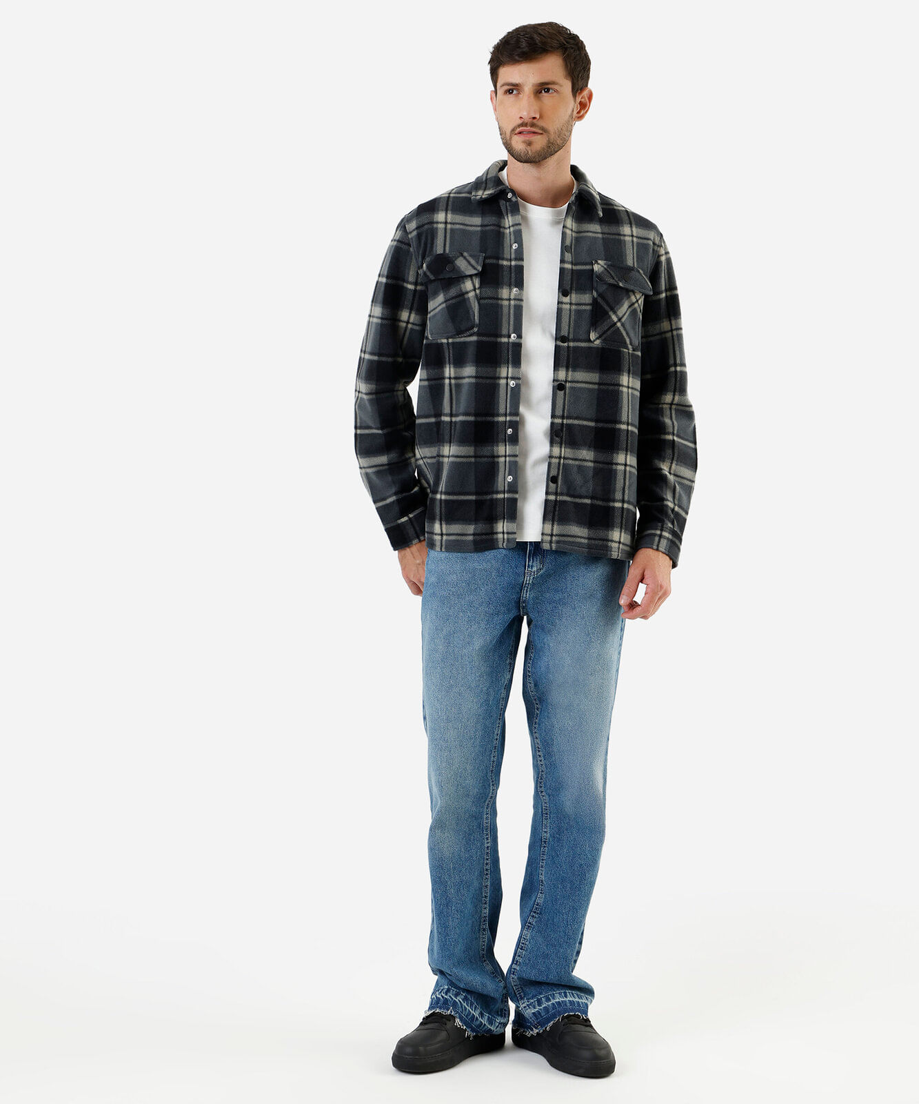 calça flare masculina jeans com barra a fio azul