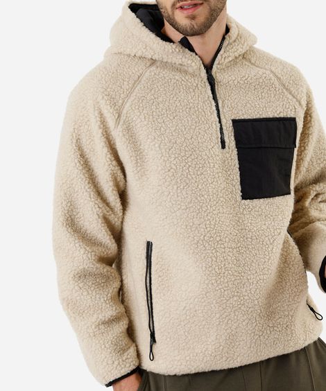 blusão masculino de sherpa com capuz bege