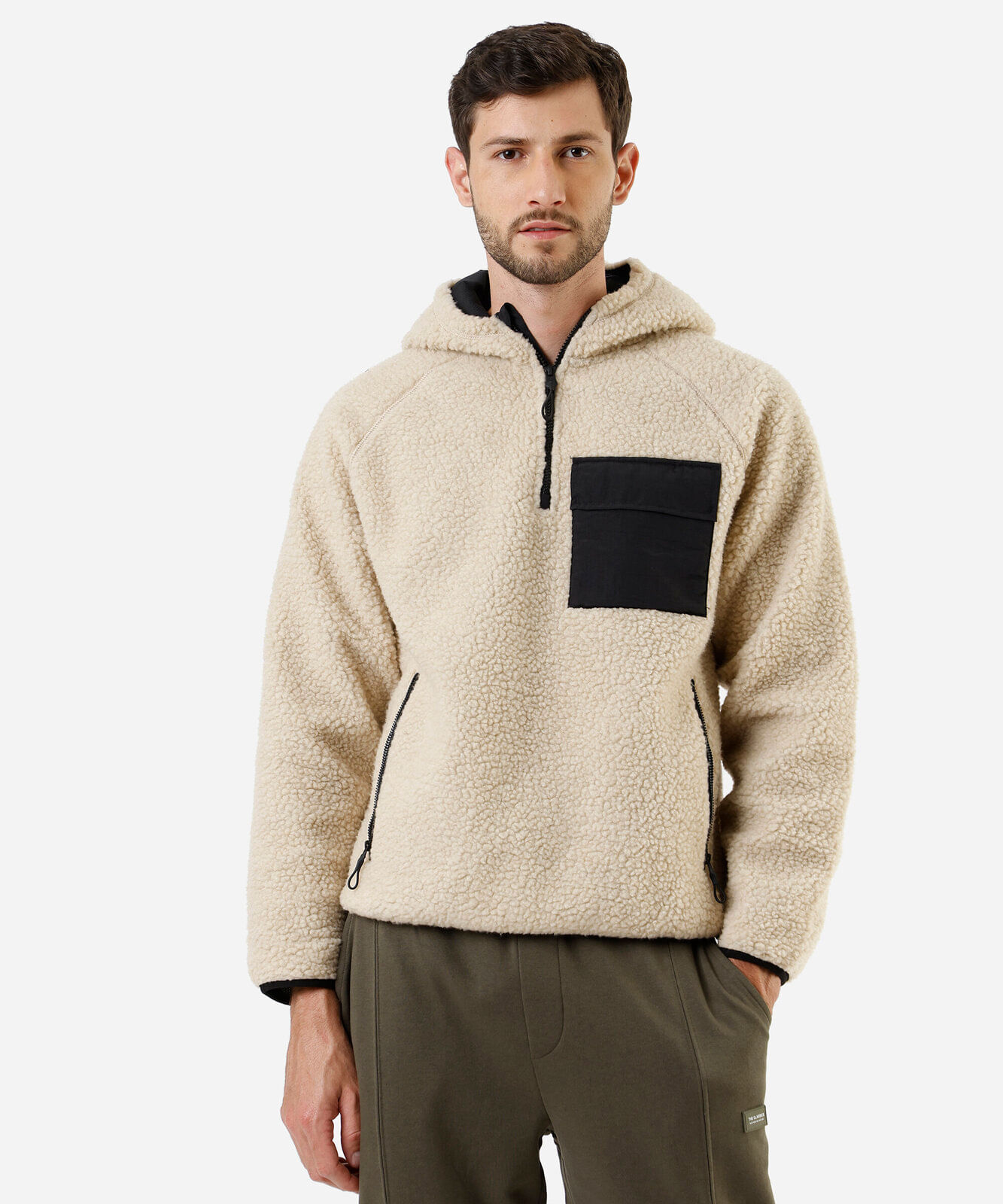 blusão masculino de sherpa com capuz bege