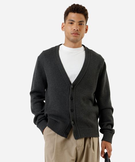 cardigan masculino de tricot  cinza