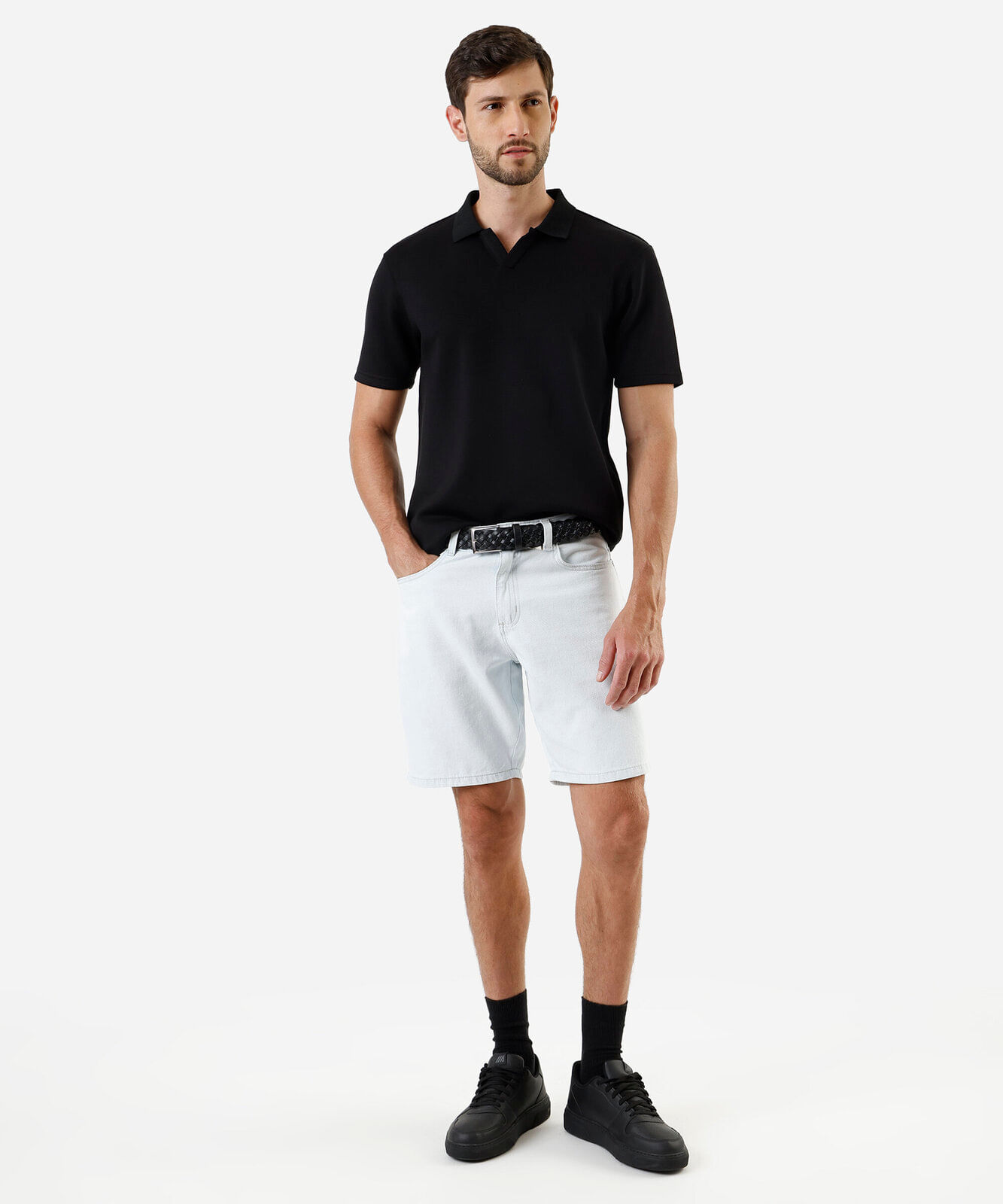 bermuda reta masculina jeans azul