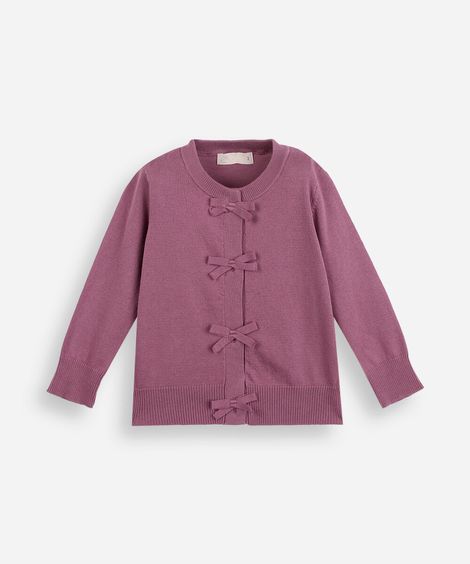cardigan infantil de tricot com lacinhos roxo