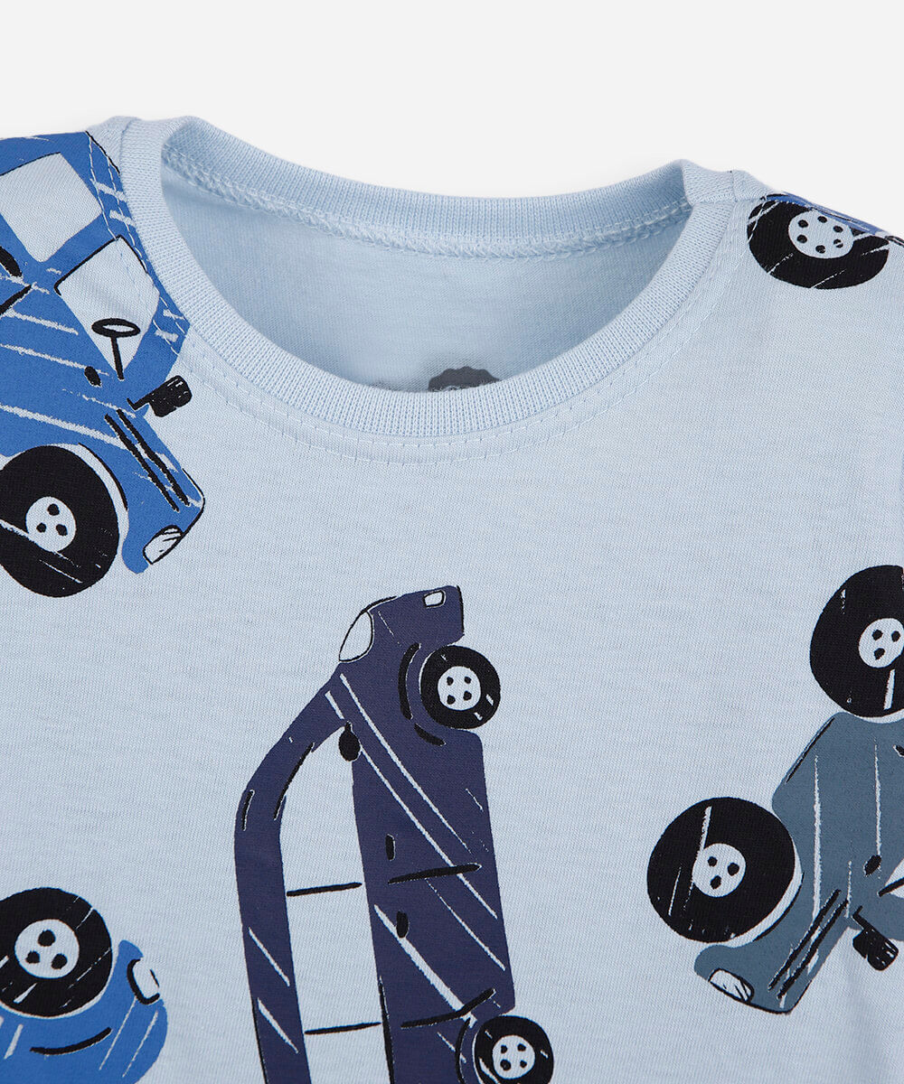 conjunto curto infantil de algodão carrinhos azul