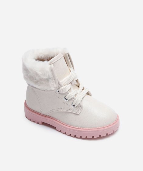 bota coturno infantil com pelúcia molekinha off white
