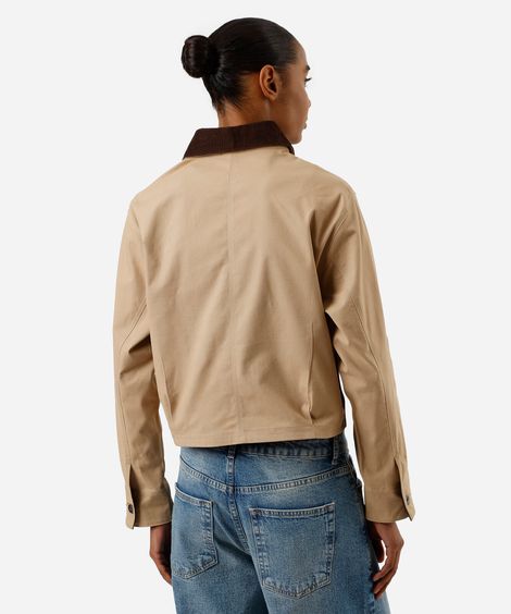 jaqueta feminina de sarja gola cotelê bege