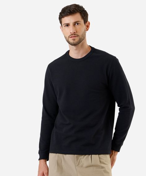 camiseta masculina manga longa texturizada preta