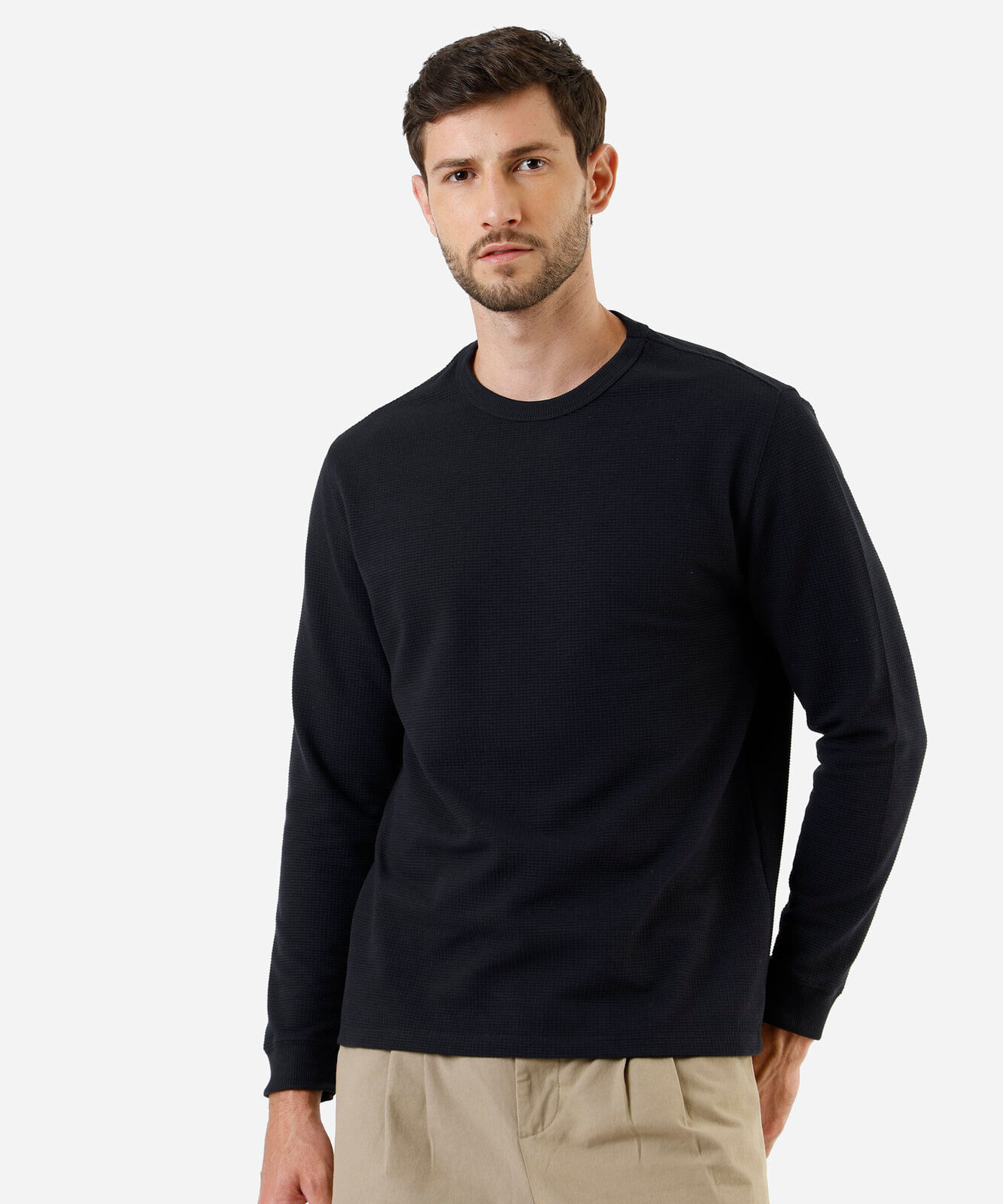 camiseta masculina manga longa texturizada preta