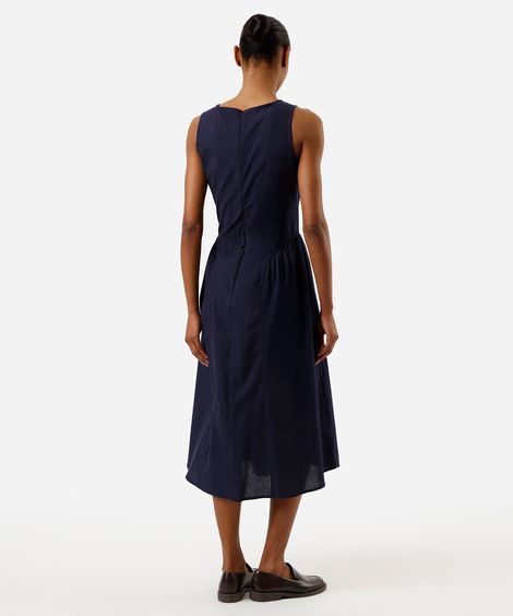 vestido midi feminino decote redondo com franzidos azul