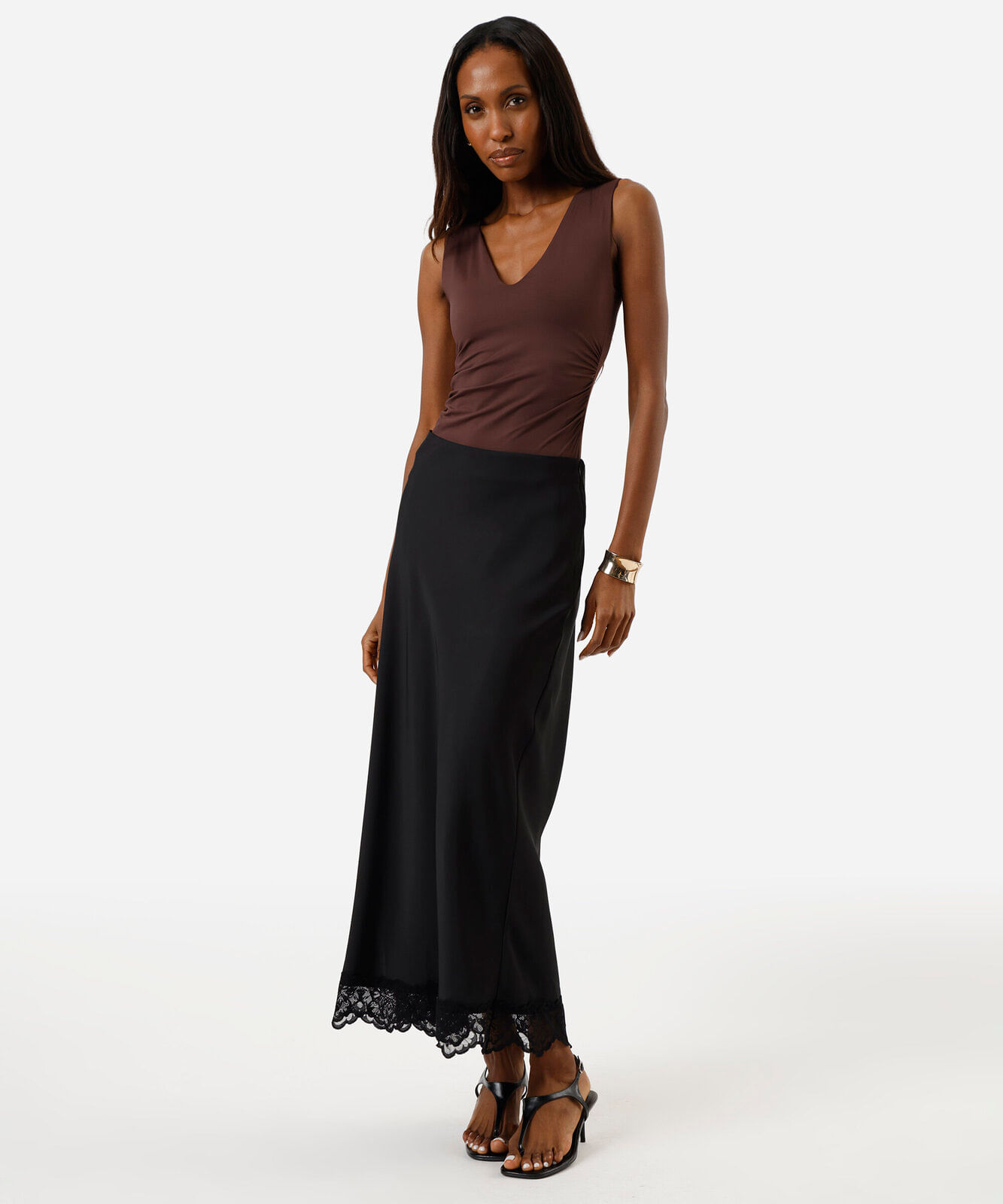 body feminino de poliamida decote v marrom