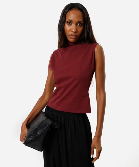blusa feminina de algodão com gola alta vinho