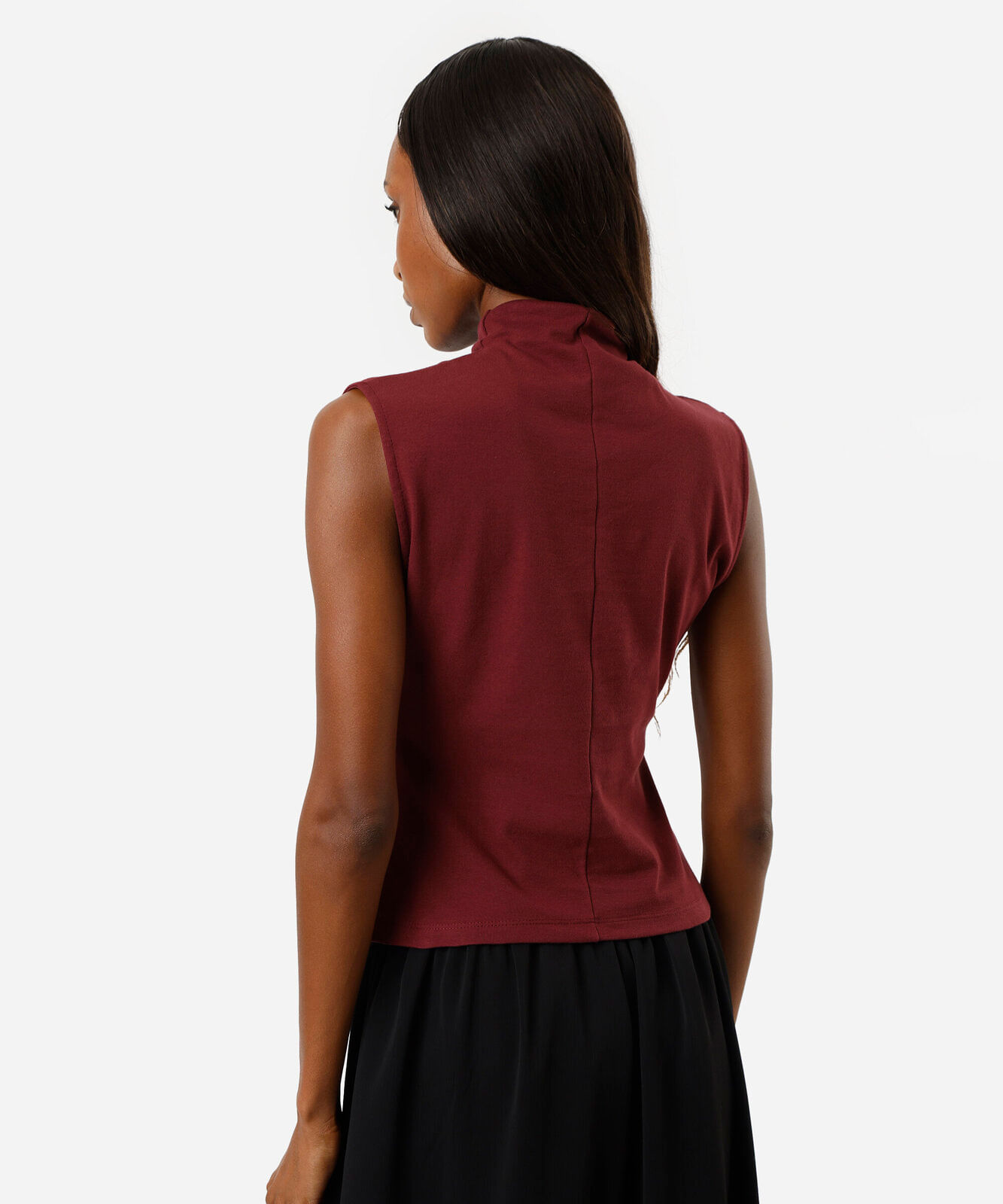 blusa feminina de algodão com gola alta vinho
