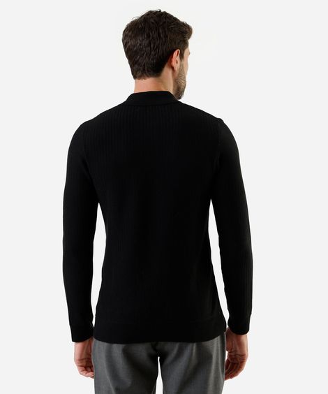 polo masculina de tricot manga longa com zíper preto