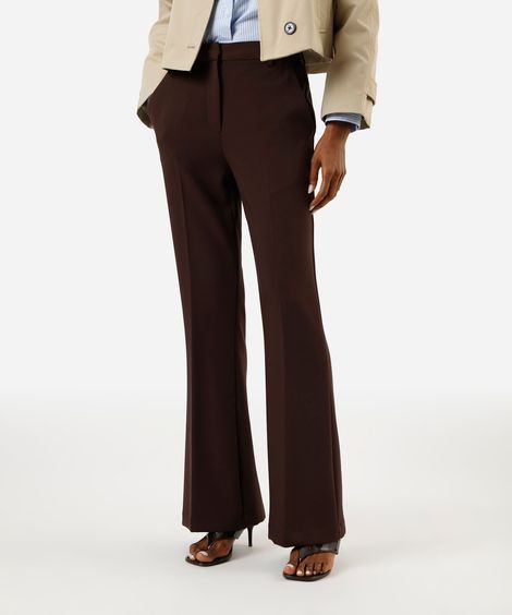 calça flare de alfaiataria feminina com cinto marrom