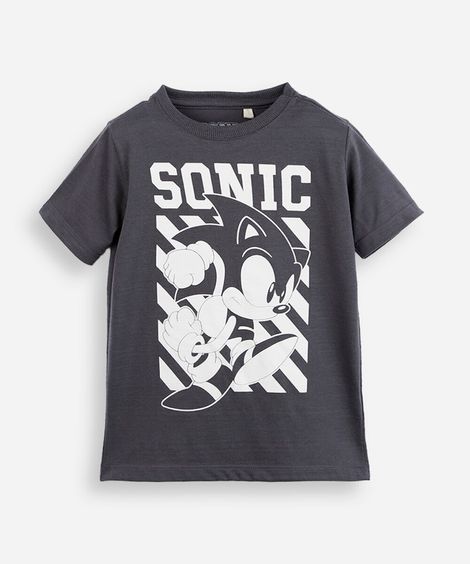 camiseta infantil com algodão sonic cinza