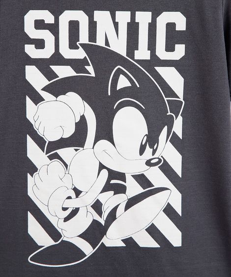 camiseta infantil com algodão sonic cinza