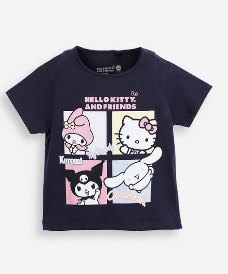 camiseta infantil de algodão manga curta hello kitty azul