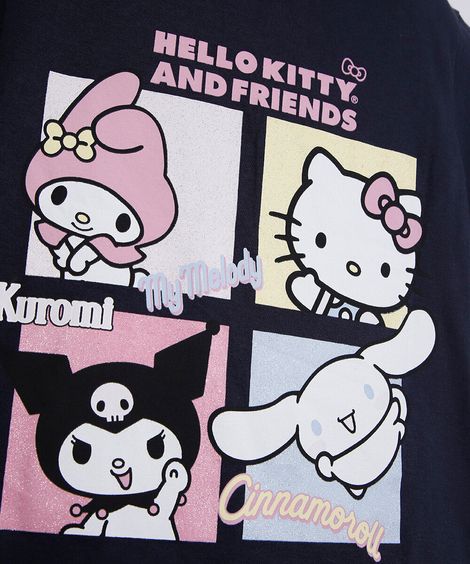 camiseta infantil de algodão manga curta hello kitty azul