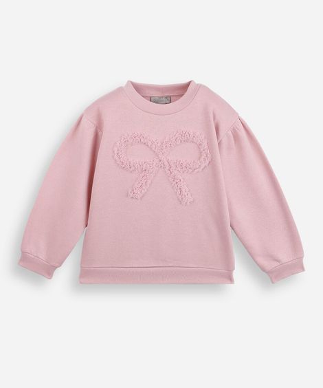 blusão infantil de moletom com laço rosa