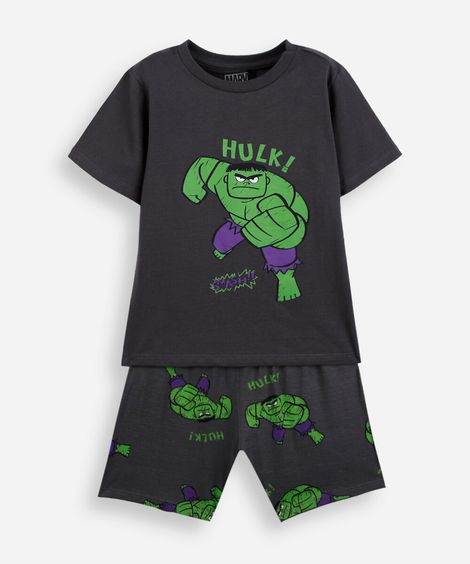 pijama curto infantil de algodão hulk cinza