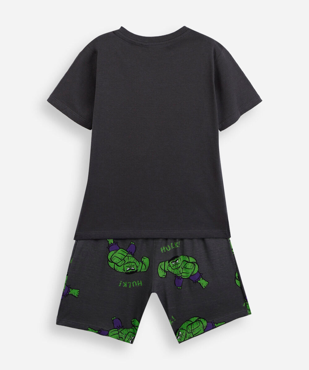 pijama curto infantil de algodão hulk cinza