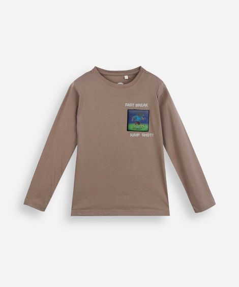 camiseta infantil manga longa capivara - bege escuro