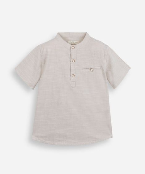 camisa infantil de algodão gola padre bege