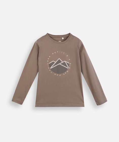 camiseta feminina manga longa montanha bege