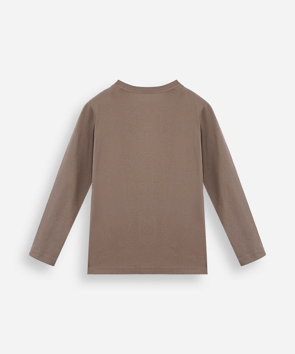 camiseta feminina manga longa montanha bege