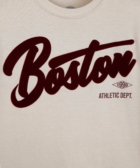 camiseta infantil de algodão manga curta boston bege