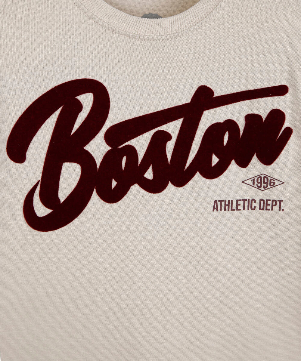 camiseta infantil de algodão manga curta boston bege