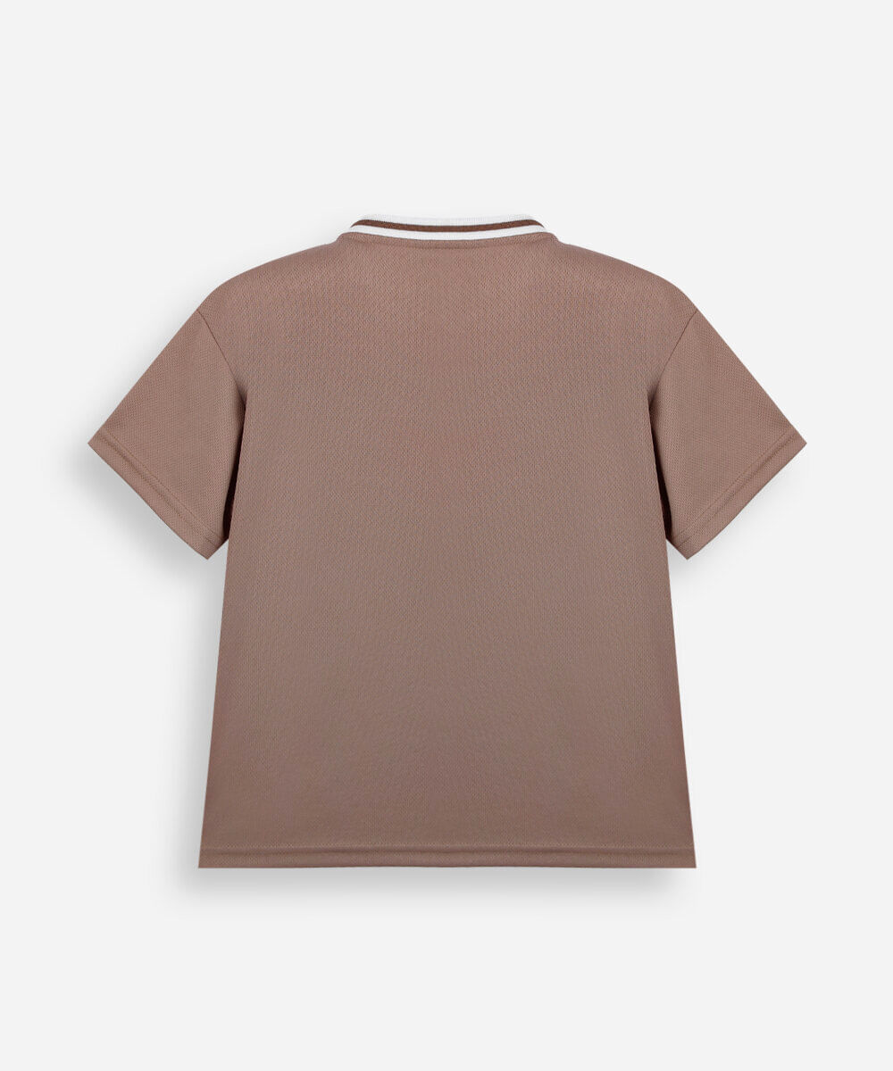 camiseta esportiva infantil manga curta bege