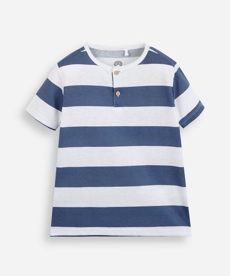 blusa infantil gola padre listrada azul