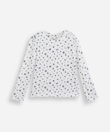 blusa infantil manga longa floral off white