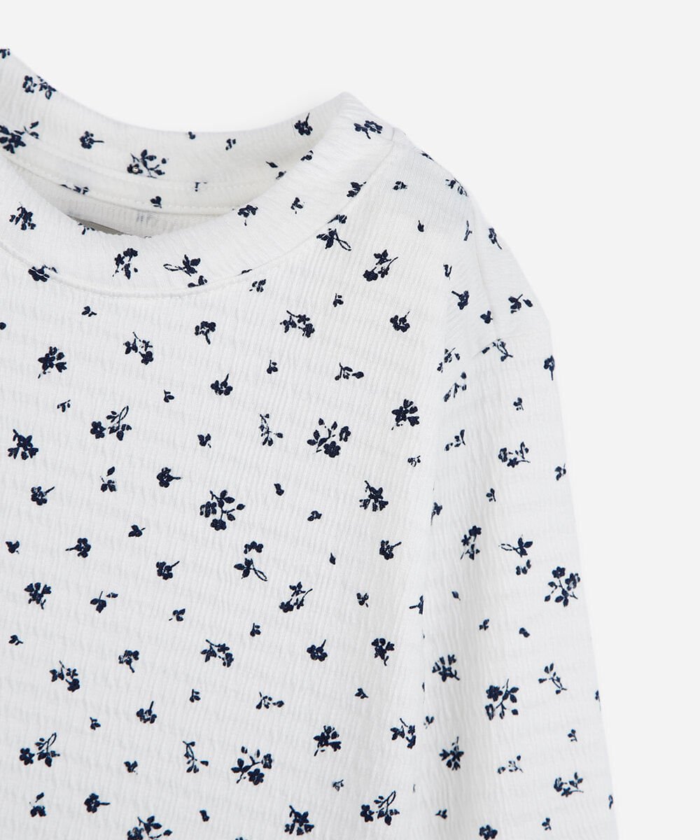 blusa infantil manga longa floral off white